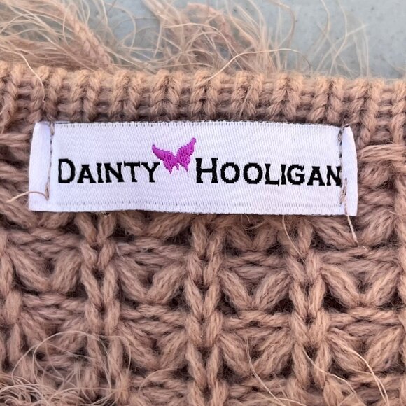 Dainty‎ Hooligan Pink Fluffy Long Eyelash Fringe Knit Sweater Womens Size Small - Picture 5 of 7